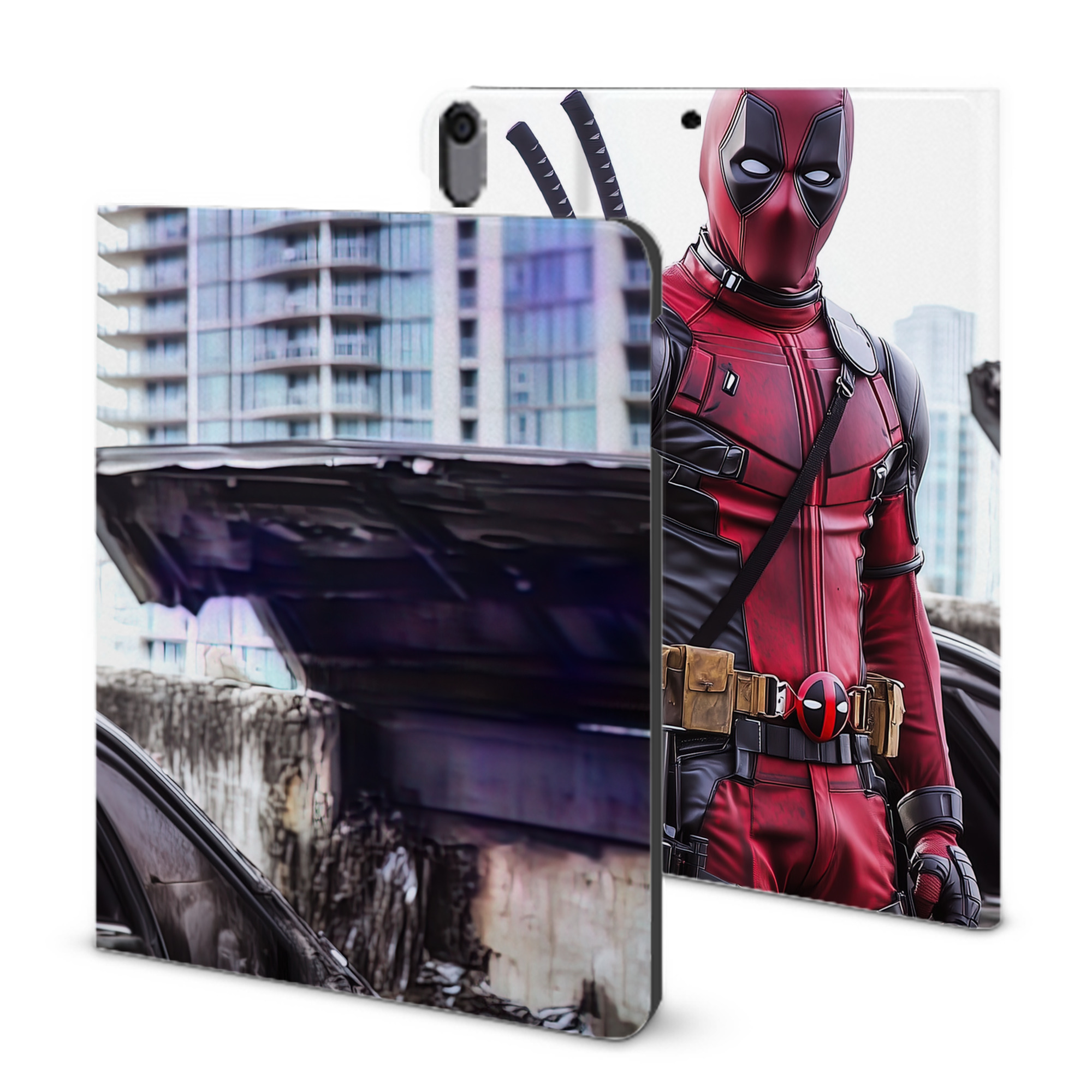 （画像用） Deadpool デッドプール IPad ケース ブック型 PUレザー TPU 耐衝撃 軽量 薄型 ペン収納なし 全面保護 IPad 各モデル対応